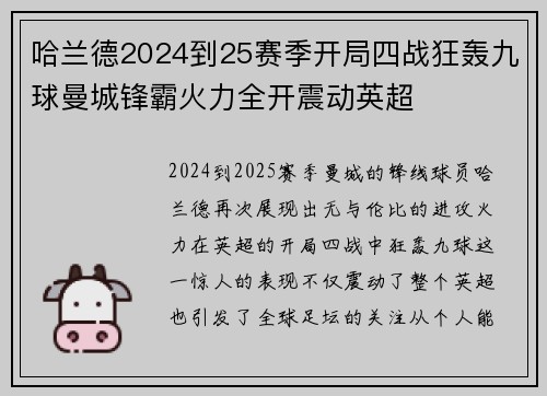 哈兰德2024到25赛季开局四战狂轰九球曼城锋霸火力全开震动英超 哈兰德2024到25赛季开局四战狂轰九球曼城锋霸火力全开震动英超